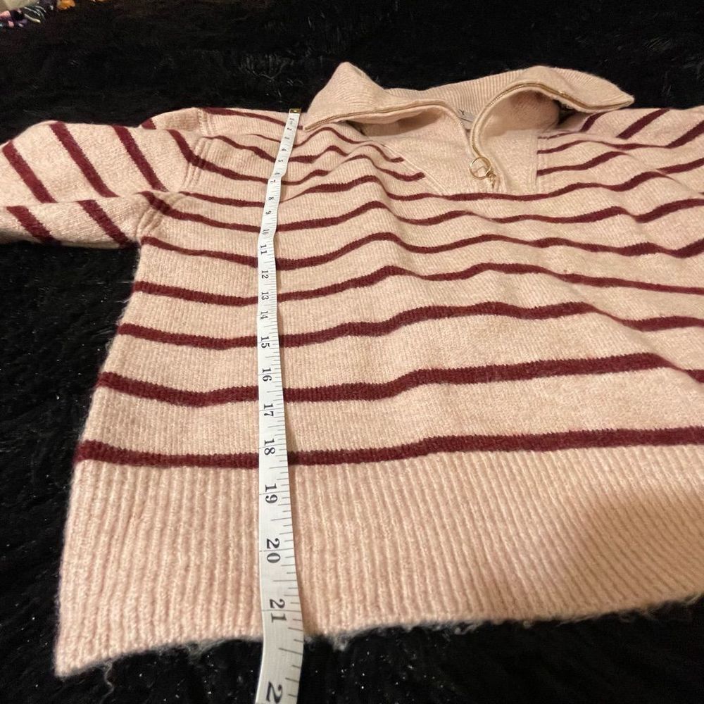 Fray Boutique Cropped Pink with Maroon Stripped Cowl Neck Sweater - Picture 4 of 7